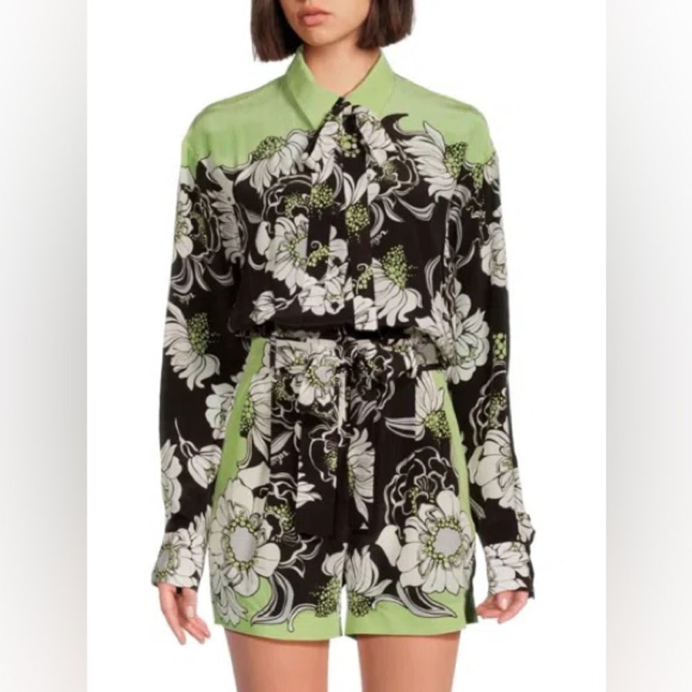 Valentino WOMEN'S FLORAL BELTED SILK ROMPERS IN DARK FUDGE size IT 44 $4900